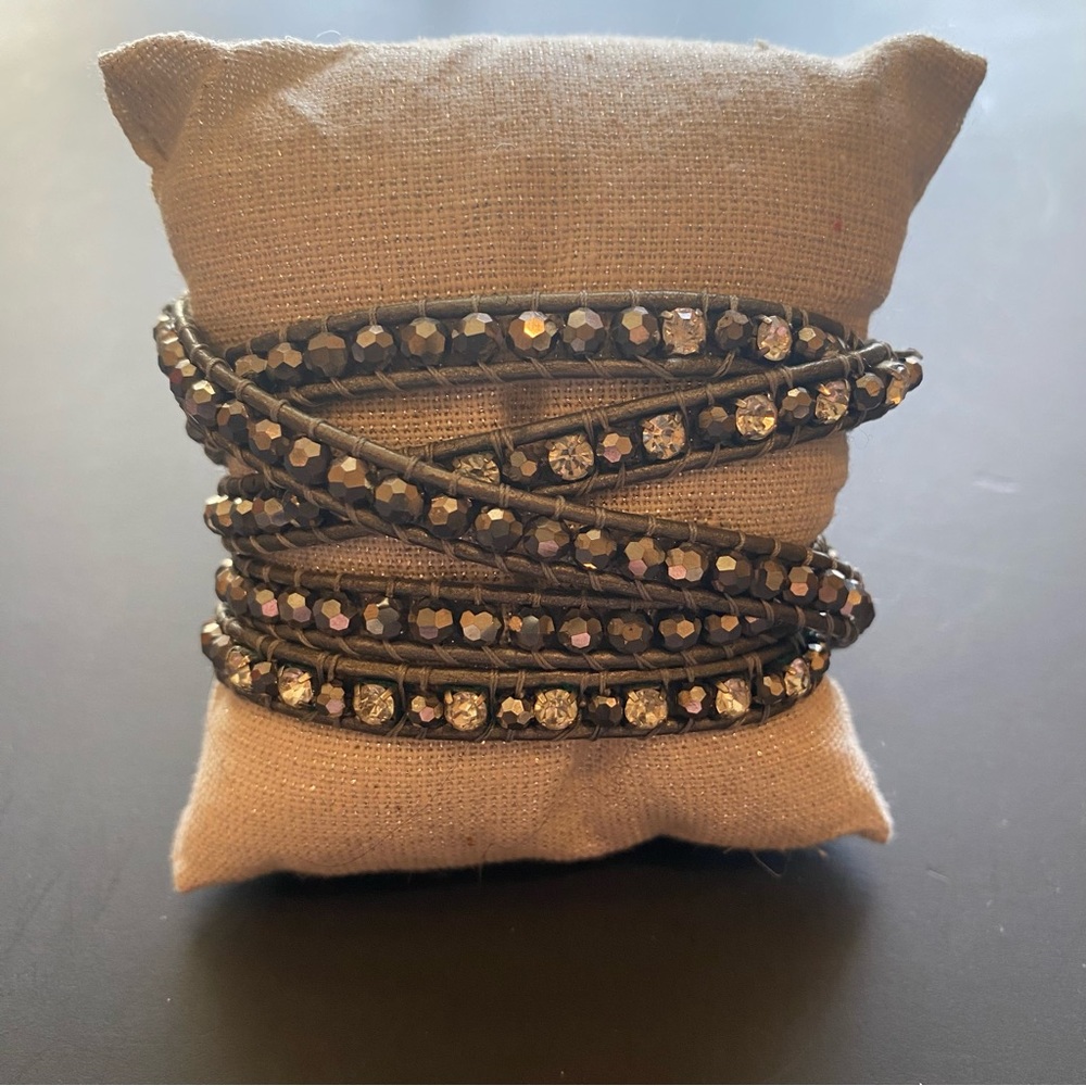 Silver Gray Wrap Bracelet with CZs and Hematite Stones